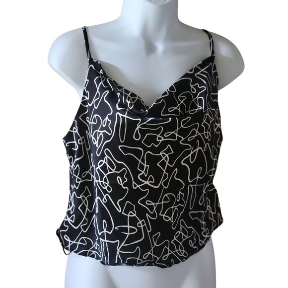 O.L.M. Black & White Abstract Print Cowl Neck Cami Top  M - Picture 5 of 8